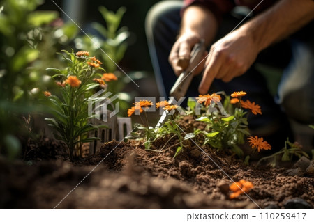Gardener taking care of his flowers 110259417