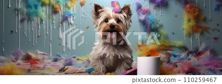 Mischievous dog chewed and scattered toilet paper Mischievous dog chewed and scattered toilet paper 110259467