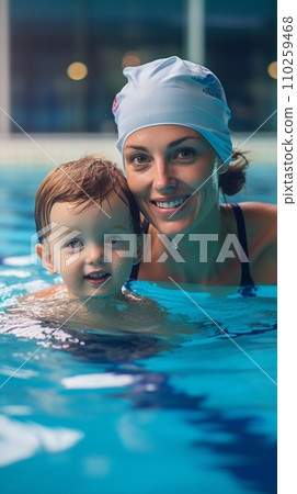 Mom with children in the pool Mom with children in the pool 110259468