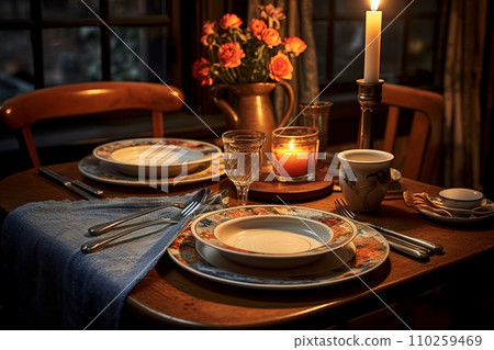 classic table setting in dark colors classic table setting in dark colors 110259469