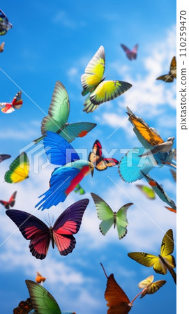 Flying parrots and butterfly Flying parrots and butterfly 110259470