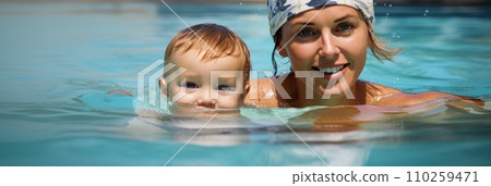Mom with children in the pool Mom with children in the pool 110259471