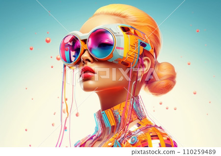 Young beautiful retro futuristic girl Young beautiful retro futuristic girl 110259489