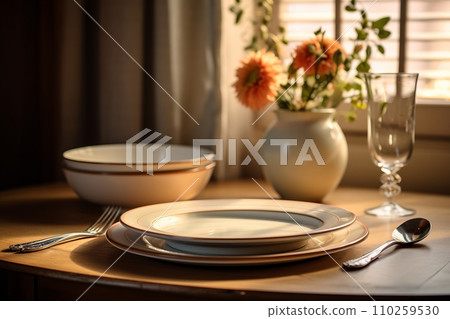 Table setting with flowers and decor in light colors Table setting with flowers and decor in light colors 110259530