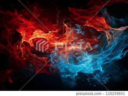 The effect of red and blue colliding. AI generated image 110259931