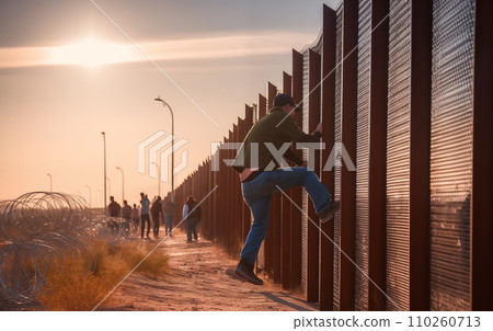 Refugees crossing border. Migrants cross border illegally. 110260713