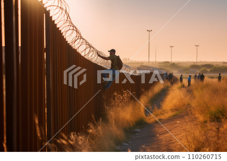 Refugees crossing border. Migrants cross border illegally. Refugees crossing border. Migrants cross border illegally. 110260715
