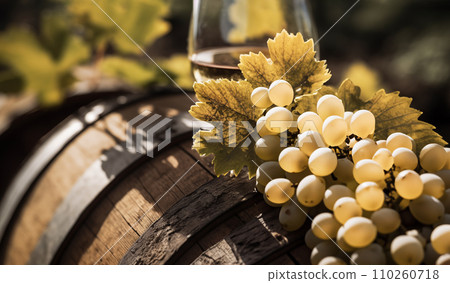 Wine Glass with Chardonnay Grapevine tasting. Vino Degustation in wine cellar. Wine Glass with Chardonnay Grapevine tasting. Vino Degustation in wine cellar. 110260718