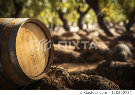 Wine Glass with Chardonnay Grapevine tasting. Vino Degustation in wine cellar. 110260724