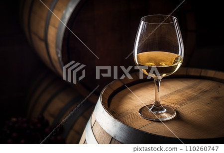 Wine Glass with Chardonnay Grapevine tasting. 110260747