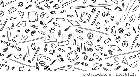 Italian pasta hand drawn background, doodle and vector illustration icons set 110261123