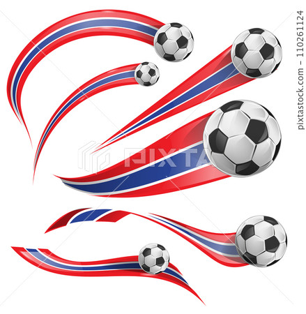 Costa Rica and Thailand flag set with soccer ball set icon. vector illustration 110261124