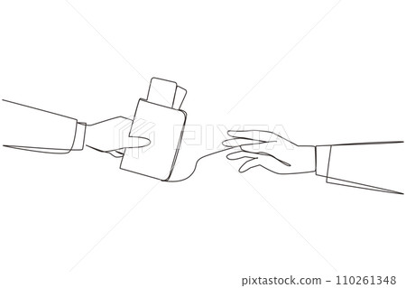 Continuous one line drawing hand giving passport. Completeness for official travel abroad has been provided. It's time to expand the business reach. Target. Single line draw design vector illustration 110261348