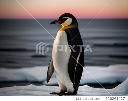 Detailed penguin in noir sunset highquality shot. 110261427