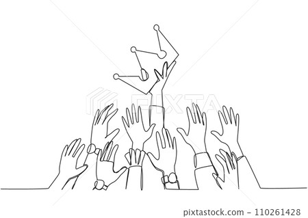 Single continuous line drawing hands fighting for the crown. Fighting for power with each other. Utilizing position inappropriately. Negative impact. Improperly. One line design vector illustration 110261428