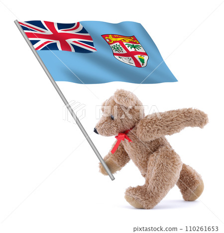 Fiji Islands flag being carried by a cute teddy bear Fiji Islands flag being carried by a cute teddy bear 110261653