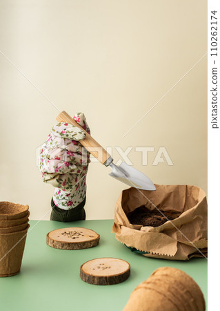 Hand in a glove planting tomato seeds 110262174