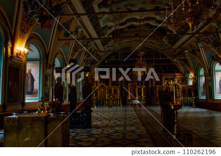 Interior of St. Sergius refectory church of Trinity Lavra of St. Sergius in Sergiev Posad, Russia 110262196