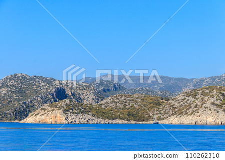 View of the Taurus mountains and the Mediterranean sea near Demre, Antalya province in Turkey 110262310