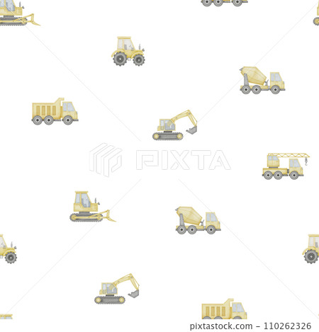 Truck seamless Pattern Watercolor illustration. Hand drawn cars on isolated background. Baby boy toy drawing. Sketch of construction transport for clothing and fabrics for children. Truck seamless Pattern Watercolor illustration. Hand drawn cars on isolated background. Baby boy toy drawing. Sketch of construction transport for clothing and fabrics for children. 110262326