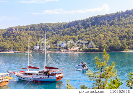 Yachts and boats in bay of Kemer, Antalya province in Turkey 110262638
