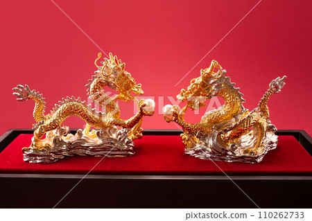 2024 Chinese New Year with Oriental Dragons on red background 2024 Chinese New Year with Oriental Dragons on red background 110262733