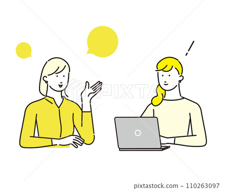 一個女人在電腦前與女人交談-上半身-商務女性圖示-簡單向量插畫素材 一個女人在電腦前與女人交談-上半身-商務女性圖示-簡單向量插畫素材 110263097