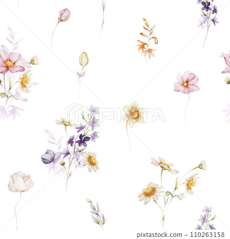 Seamless pattern with wildflowers in a watercolor style. Seamless pattern with wildflowers in a watercolor style. 110263158