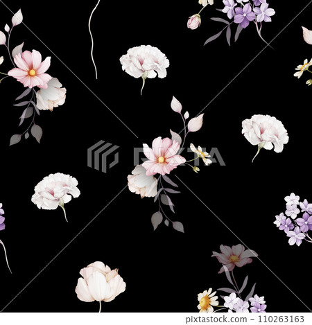 Seamless pattern with bouquets of wild flowers. Seamless pattern with bouquets of wild flowers. 110263163