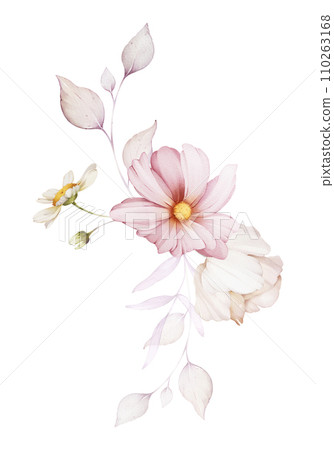 Bouquet of flowers on a white background. Watercolor illustration for greeting card Bouquet of flowers on a white background. Watercolor illustration for greeting card 110263168