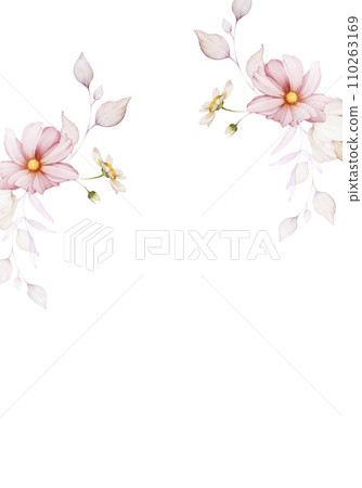 Greeting card with delicate flowers in a watercolor style on a white background Greeting card with delicate flowers in a watercolor style on a white background 110263169