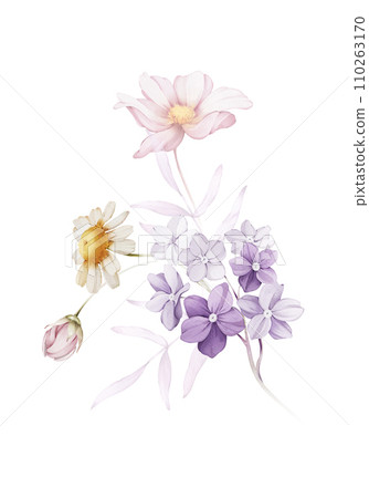 Bouquet of flowers on a white background. Watercolor illustration for greeting card Bouquet of flowers on a white background. Watercolor illustration for greeting card 110263170