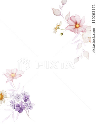 Greeting card with delicate flowers in a watercolor style on a white background Greeting card with delicate flowers in a watercolor style on a white background 110263171