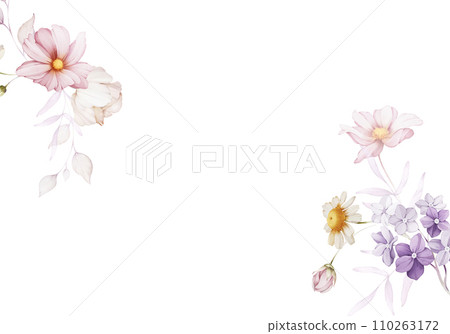 Greeting card with delicate flowers in a watercolor style on a white background Greeting card with delicate flowers in a watercolor style on a white background 110263172