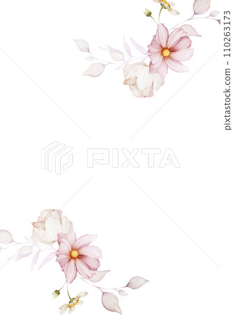 Greeting card with delicate flowers in a watercolor style on a white background 110263173