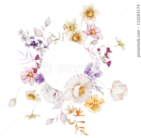 Floral frame with wildflowers on white background Floral frame with wildflowers on white background 110263174