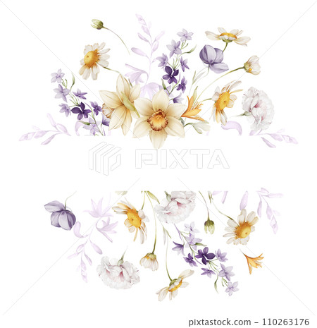 Floral frame with wildflowers on white background Floral frame with wildflowers on white background 110263176