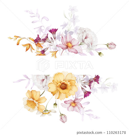 Floral frame with wildflowers on white background Floral frame with wildflowers on white background 110263178