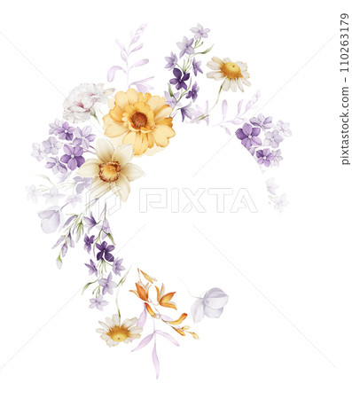 Floral frame with wildflowers on white background Floral frame with wildflowers on white background 110263179
