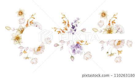 Set of floral frames with wildflowers on a white background Set of floral frames with wildflowers on a white background 110263180