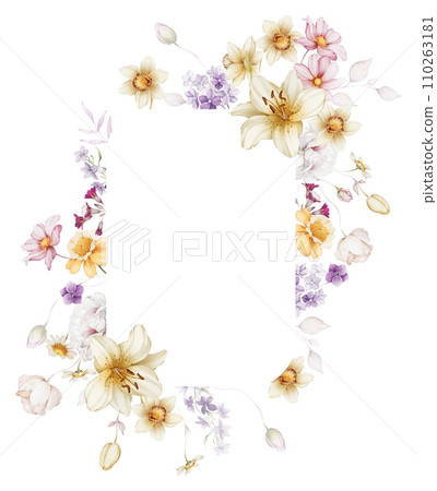 Floral frame with wildflowers on white background Floral frame with wildflowers on white background 110263181