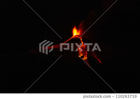 Etna volcano during night eruption 110263719