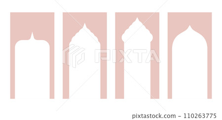 Aesthetic Silhouette Oriental and Modern Boho Design Elements in Islamic Style Borders and Frames. Windows and Arches Illustrations Add a Touch of Elegance 110263775