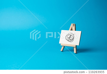Easel sign with causeless doodles on a blue background. Nonsense is not worth your time and attention. Failed advertising campaign. Cut the nonsense. Go through difficulties and challenges. Easel sign with causeless doodles on a blue background. Nonsense is not worth your time and attention. Failed advertising campaign. Cut the nonsense. Go through difficulties and challenges. 110263935