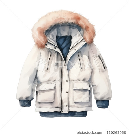 Winter jacket, winter accessories, watercolor illustration 110263968