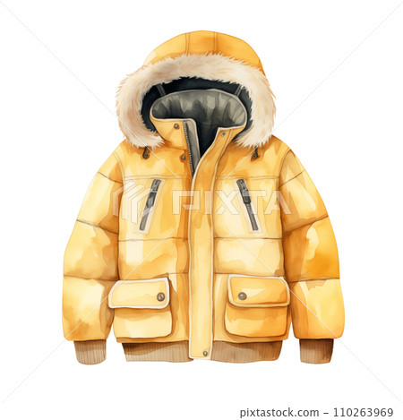 Winter jacket, winter accessories, watercolor illustration Winter jacket, winter accessories, watercolor illustration 110263969