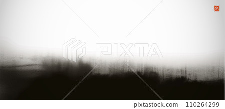 Abstract black ink wash painting on white background. Traditional Japanese ink wash painting sumi-e. Translation of hieroglyph - perfection 110264299