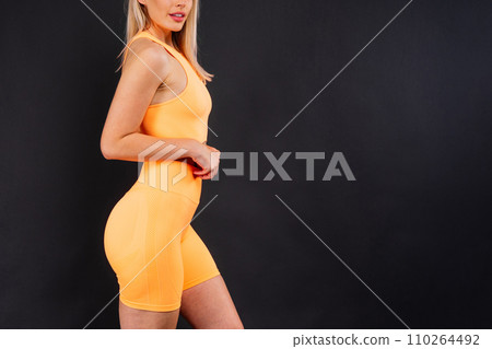 Young strong sporty athletic fitness trainer instructor woman. Workout sport concept Young strong sporty athletic fitness trainer instructor woman. Workout sport concept 110264492