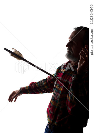 Portrait of a old man, side view - dark close-up silhouette 110264546