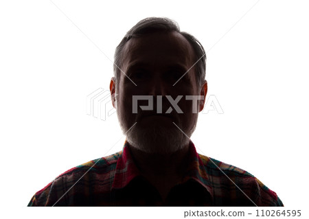 Portrait of a old man, front view - dark isolated silhouette 110264595